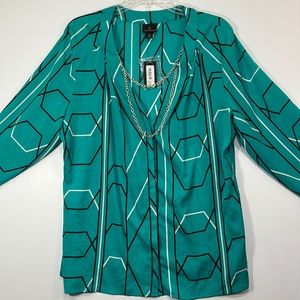 Worthington Long Sleeve Top NEW Size XL - Silver Jewelry Chain Accent Necklace